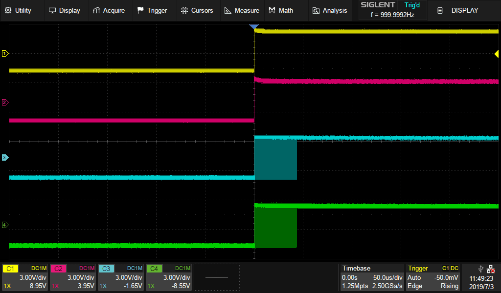 Four signals phase drift without synchronization.
